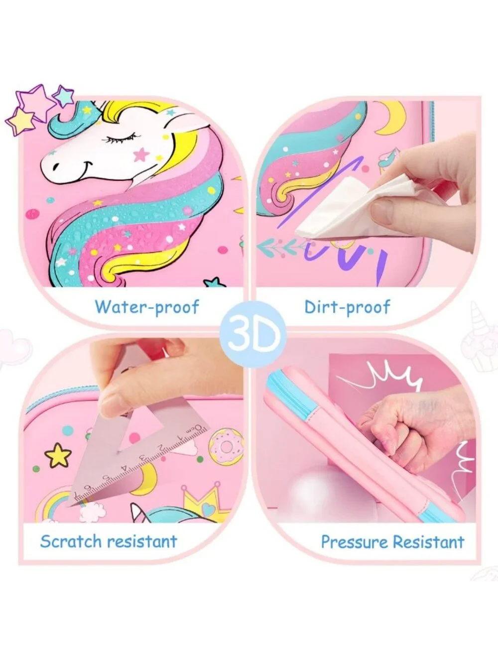 Cute Unicorn Pencil Case for Girls, Large Capacity 3D EVA School Supplies, Pink